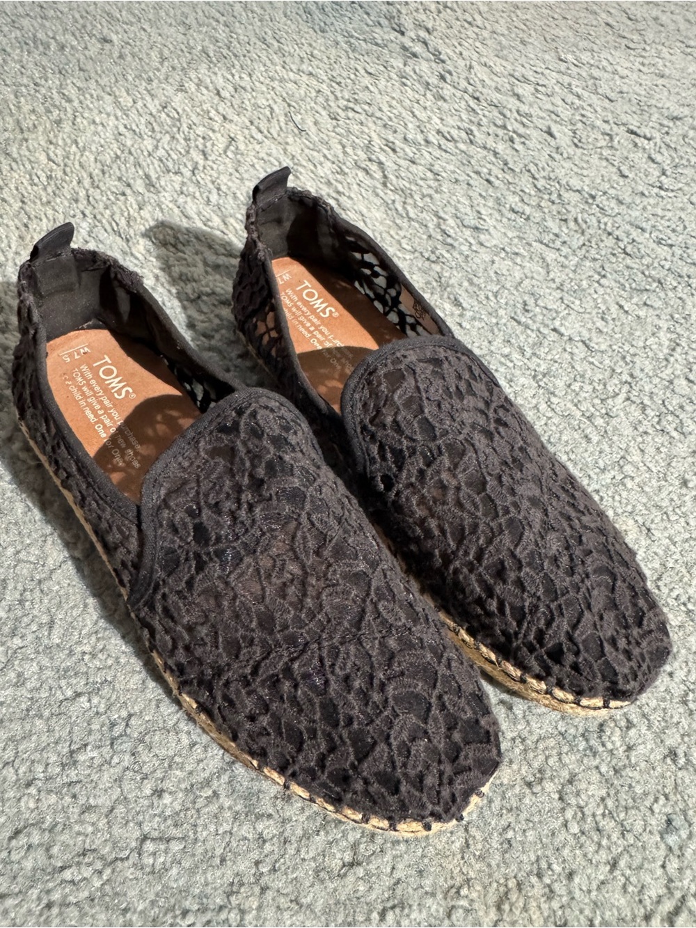 Toms Black Lace Espadrille Slip-Ons